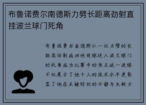 布鲁诺费尔南德斯力劈长距离劲射直挂波兰球门死角 布鲁诺费尔南德斯力劈长距离劲射直挂波兰球门死角